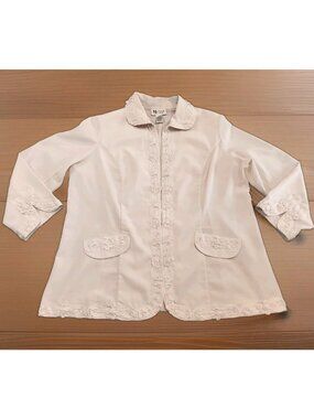 Maggie Sweet Women Blazer Jacket Long Sleeve Embroidered Beige Sz 1X Open Front